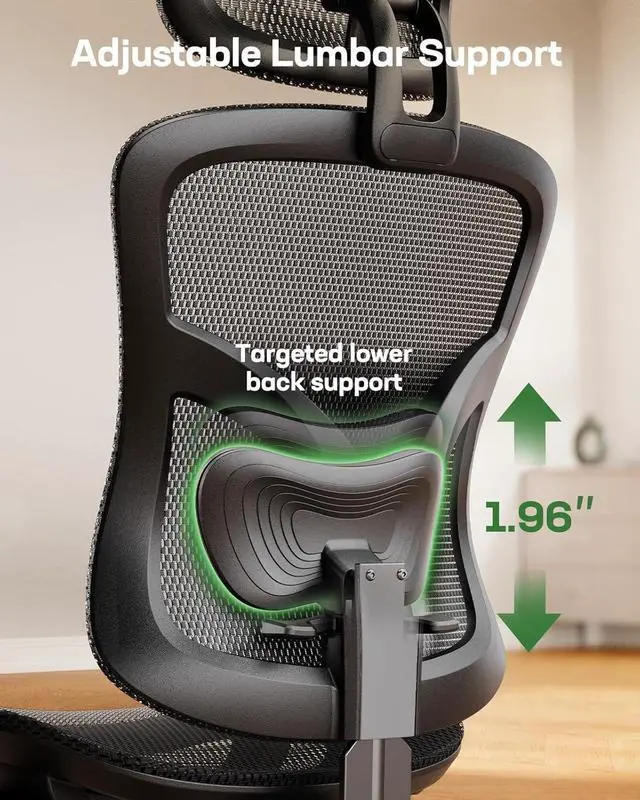 Alt view image 4 of 7 - Marsail Ergonomic Mesh Office Chair: Mesh Computer Desk Chair with Adjustable Lumbar Support, 2D Headrest&2D Armrest, Ergonomic Gaming Chair for Home Office, Black