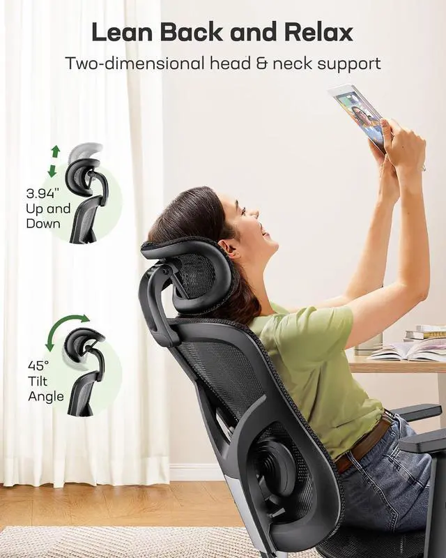 Alt view image 7 of 7 - Marsail Ergonomic Mesh Office Chair: Mesh Computer Desk Chair with Adjustable Lumbar Support, 2D Headrest&2D Armrest, Ergonomic Gaming Chair for Home Office, Black