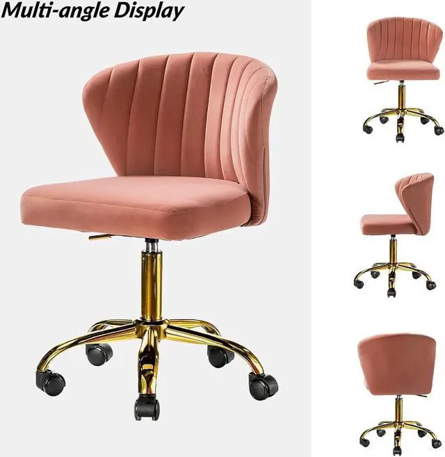 Alt view image 7 of 7 - HULALA HOME Home Office Desk Chair with Gold Wheels, Small Cute Vanity Chair with Back for Bedroom, Adjustable Rolling Task Work Swivel Chair Nail Chair for Women/Girls, Pink