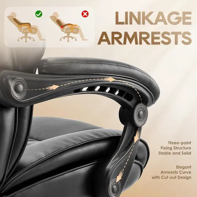 Alt view image 4 of 7 - COLAMY Office Chair with Retractable Footrest, Ergonomic High Back Design Executive Computer Desk Chair with Removable Lumbar Pillow, 90-135°Reclining, Thick Bonded Leather for Home Office Work, Black
