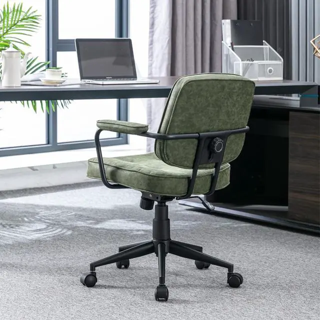 Alt view image 3 of 7 - LukeAlon Adjustable Pu Leather Office Chair, Comfy 360°Swivel Task Chair with Armrest Modern Thickened Seat Desk Chair Tiltable Computer Chair with Button Tufted for Home Office, Green