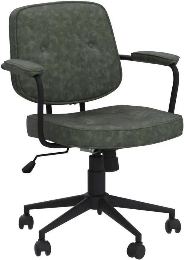 Alt view image 5 of 7 - LukeAlon Adjustable Pu Leather Office Chair, Comfy 360°Swivel Task Chair with Armrest Modern Thickened Seat Desk Chair Tiltable Computer Chair with Button Tufted for Home Office, Green