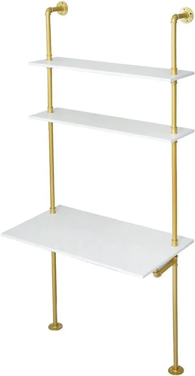 Alt view image 6 of 6 - MAIKAILUN White and Gold Desk, 36" Ladder Desk, Wall Mount Computer Writing Table Pipe Shelf Shelving Mini Narrow Industrial Modern for Small Spaces(36x20x81)