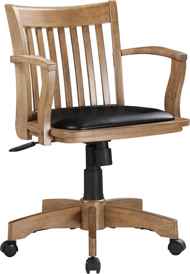 Main image of OSP Home Furnishings Deluxe Wood Banker's Desk Chair with Padded Seat, Adjustable Height and Locking Tilt, Fruitwood Finish and Black Vinyl