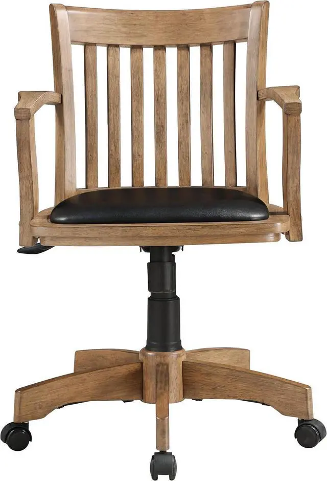 Alt view image 4 of 7 - OSP Home Furnishings Deluxe Wood Banker's Desk Chair with Padded Seat, Adjustable Height and Locking Tilt, Fruitwood Finish and Black Vinyl