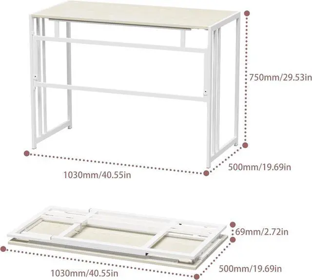 Alt view image 3 of 7 - Gezen Folding Desk 40'' Computer Desk for Home Office, No Assembly Office Desk Foldable Simple Study Writing Desk Table for Small Spaces(Beige, White)