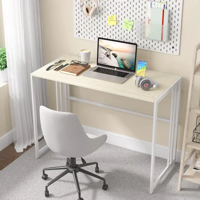 Alt view image 2 of 7 - Gezen Folding Desk 40'' Computer Desk for Home Office, No Assembly Office Desk Foldable Simple Study Writing Desk Table for Small Spaces(Beige, White)