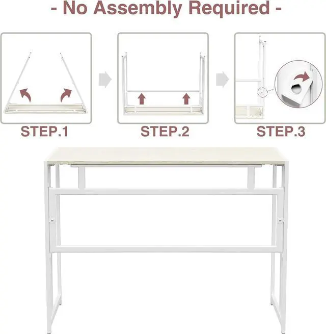 Alt view image 4 of 7 - Gezen Folding Desk 40'' Computer Desk for Home Office, No Assembly Office Desk Foldable Simple Study Writing Desk Table for Small Spaces(Beige, White)
