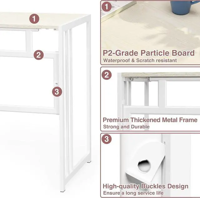 Alt view image 7 of 7 - Gezen Folding Desk 40'' Computer Desk for Home Office, No Assembly Office Desk Foldable Simple Study Writing Desk Table for Small Spaces(Beige, White)