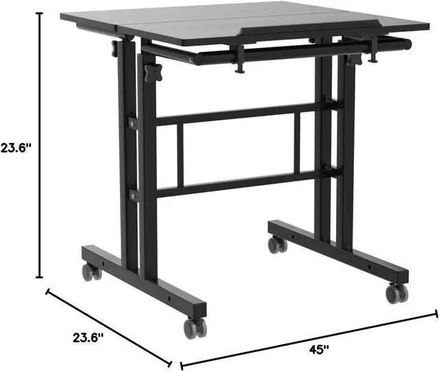 Alt view image 3 of 7 - AIZ Adjustable Desk with Rolling Wheels, Portable Laptop Table for Standing or Sitting, Home Office Computer Workstation for Adults or Children,Black