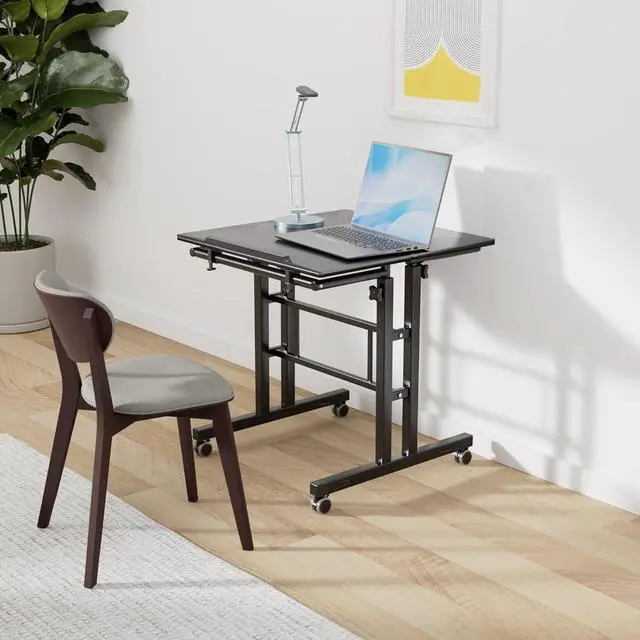 Alt view image 2 of 7 - AIZ Adjustable Desk with Rolling Wheels, Portable Laptop Table for Standing or Sitting, Home Office Computer Workstation for Adults or Children,Black