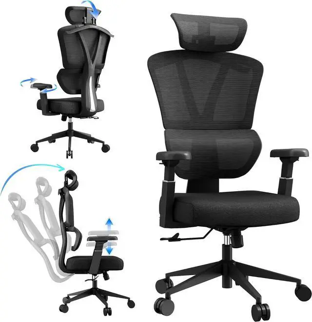 Main image of Ergonomic Office Chair, High Back Home Desk Chair, Adjustable Headrest, Waist, Armrest, Tilt Function,Rotating Computer Office Chair with Nylon Casters,Black Work Chair.