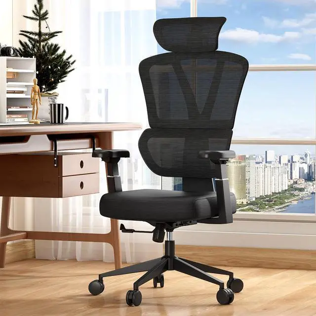 Alt view image 2 of 7 - Ergonomic Office Chair, High Back Home Desk Chair, Adjustable Headrest, Waist, Armrest, Tilt Function,Rotating Computer Office Chair with Nylon Casters,Black Work Chair.