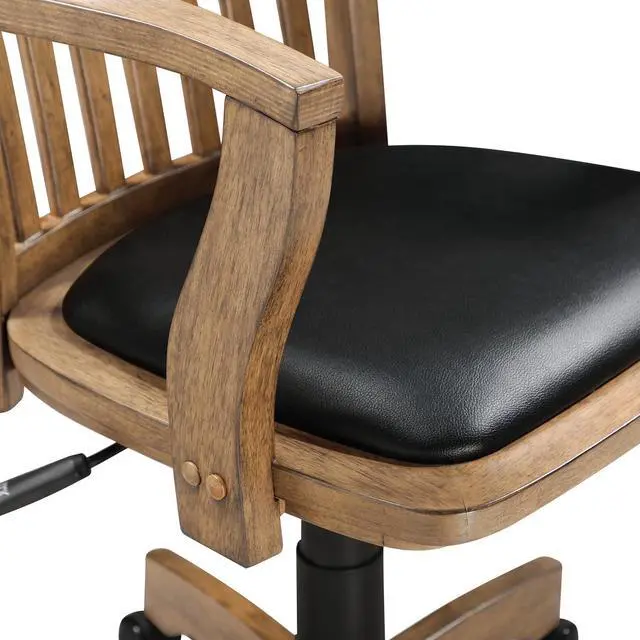 Alt view image 7 of 7 - OSP Home Furnishings Deluxe Wood Banker's Desk Chair with Padded Seat, Adjustable Height and Locking Tilt, Fruitwood Finish and Black Vinyl