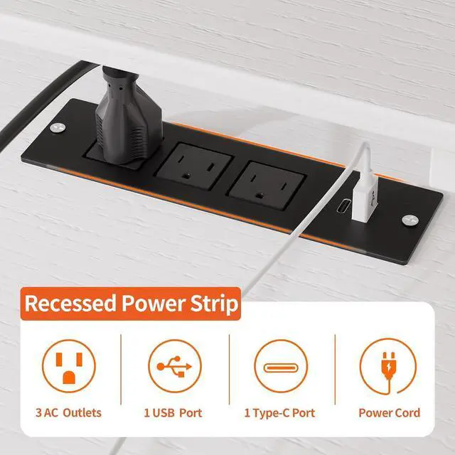 Alt view image 5 of 7 - JOISCOPE Home Office Desk with Power Outlets (3AC, USB, Type-C), 55 × 20 Inch Computer Desk with Reversible Shelves, Laptop Table with Display Riser, Gaming Study Drafting Table for Bedroom, White