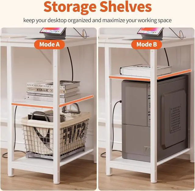 Alt view image 7 of 7 - JOISCOPE Home Office Desk with Power Outlets (3AC, USB, Type-C), 55 × 20 Inch Computer Desk with Reversible Shelves, Laptop Table with Display Riser, Gaming Study Drafting Table for Bedroom, White