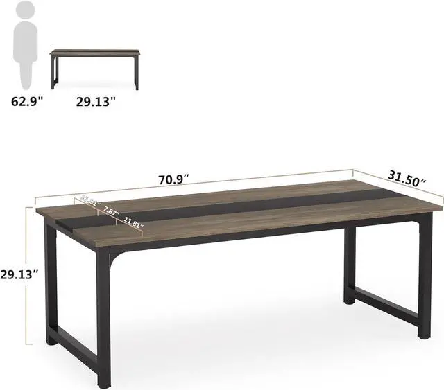 Alt view image 3 of 7 - Tribesigns Modern Computer Desk, 70.8 x 31.5 inch Large Office Desk Computer Table Study Writing Desk Workstation for Home Office, Grey/Black