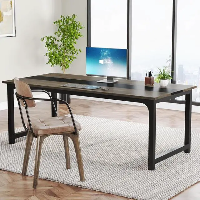 Alt view image 2 of 7 - Tribesigns Modern Computer Desk, 70.8 x 31.5 inch Large Office Desk Computer Table Study Writing Desk Workstation for Home Office, Grey/Black