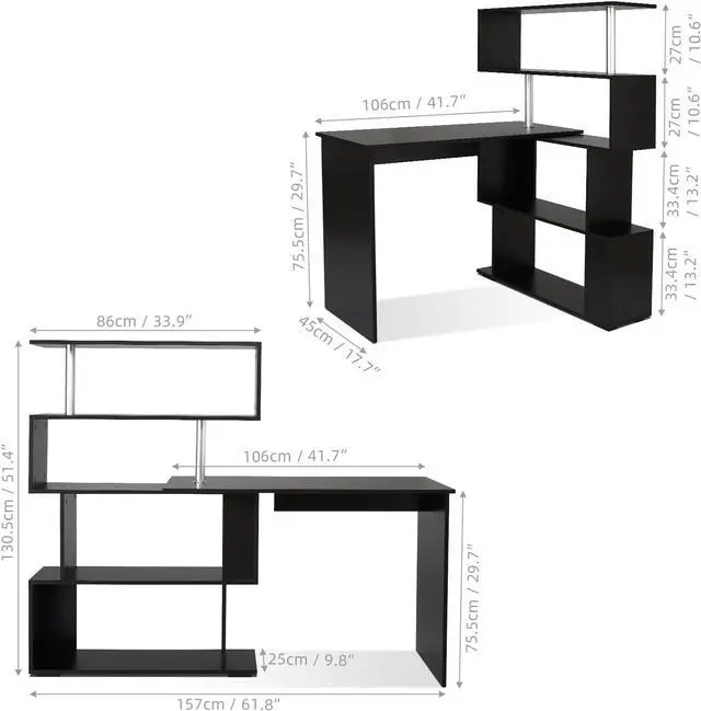Alt view image 3 of 7 - 41.7" L Shaped Desk with 4-Tier Storage Shelves, Computer Corner Desk for Study Home Office Living Room (Black)