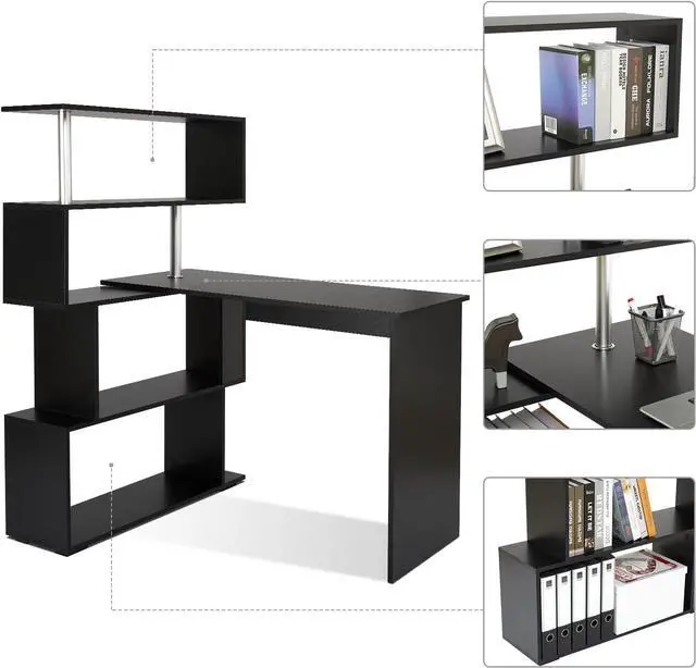 Alt view image 5 of 7 - 41.7" L Shaped Desk with 4-Tier Storage Shelves, Computer Corner Desk for Study Home Office Living Room (Black)