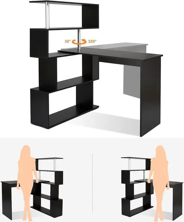 Alt view image 6 of 7 - 41.7" L Shaped Desk with 4-Tier Storage Shelves, Computer Corner Desk for Study Home Office Living Room (Black)