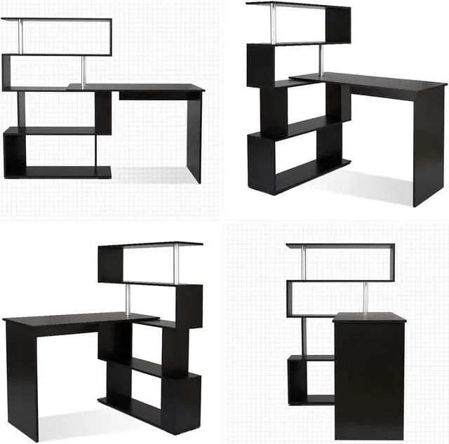 Alt view image 7 of 7 - 41.7" L Shaped Desk with 4-Tier Storage Shelves, Computer Corner Desk for Study Home Office Living Room (Black)