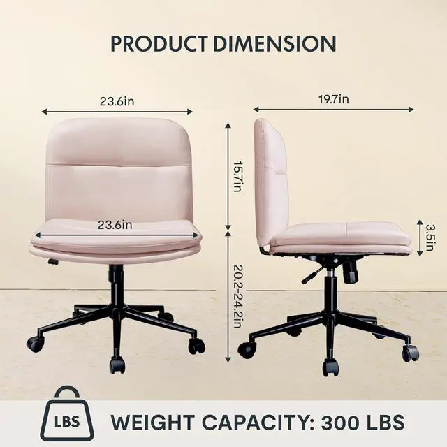 Alt view image 2 of 7 - FLEXISPOT Cross Legged Office Chair for Vanity Desk Criss Cross Chair with Wheels Vanity Chair Armless Home Office Desk Chair Comfy Wide Seat Cushion(Pink)