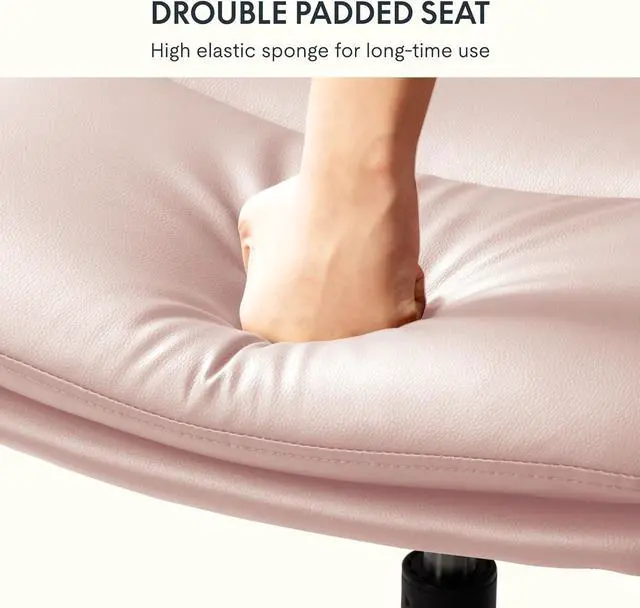 Alt view image 3 of 7 - FLEXISPOT Cross Legged Office Chair for Vanity Desk Criss Cross Chair with Wheels Vanity Chair Armless Home Office Desk Chair Comfy Wide Seat Cushion(Pink)