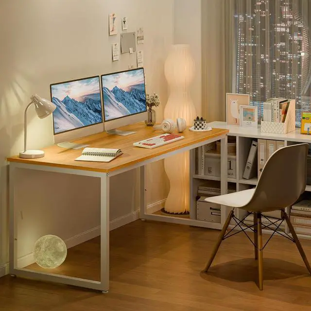 Alt view image 2 of 7 - ZENY Computer Desk,55 Inch Office Desk Gaming Desk Writing Desk, Modern Simple Desk PC Laptop Study Student Table (Basic Nature, 55 inch)