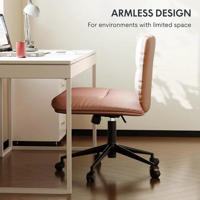Alt view image 6 of 7 - FLEXISPOT Cross Legged Office Chair for Vanity Desk Criss Cross Chair with Wheels Vanity Chair Armless Home Office Desk Chair Comfy Wide Seat Cushion(Pink)