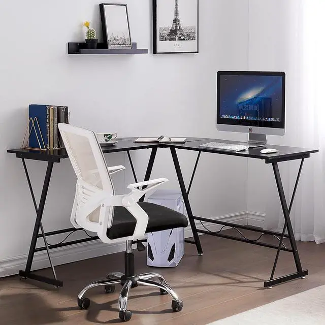 Alt view image 2 of 7 - ivinta L Shaped Gaming Desk  Modern White Computer Desk with X-Shape Support, Space-Saving Home Office Desk for Home Office & Small Spaces, Living Room, 7449 (Black)