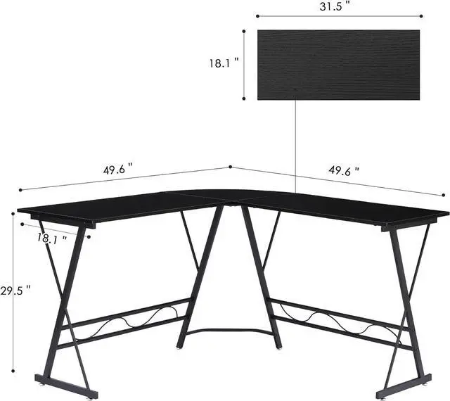 Alt view image 3 of 7 - ivinta L Shaped Gaming Desk  Modern White Computer Desk with X-Shape Support, Space-Saving Home Office Desk for Home Office & Small Spaces, Living Room, 7449 (Black)
