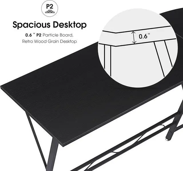 Alt view image 5 of 7 - ivinta L Shaped Gaming Desk  Modern White Computer Desk with X-Shape Support, Space-Saving Home Office Desk for Home Office & Small Spaces, Living Room, 7449 (Black)