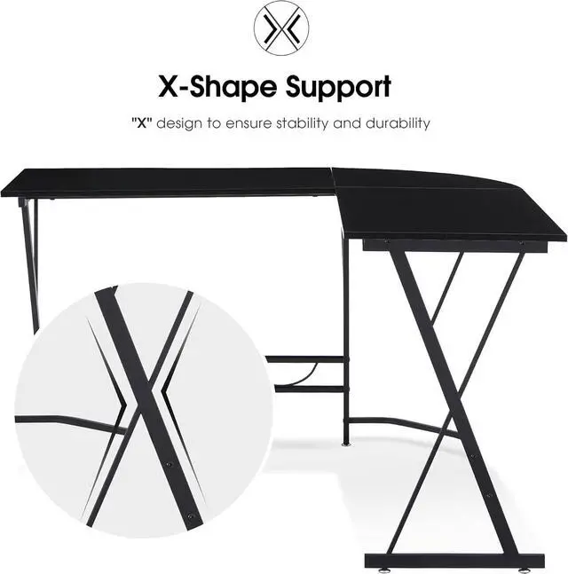 Alt view image 7 of 7 - ivinta L Shaped Gaming Desk  Modern White Computer Desk with X-Shape Support, Space-Saving Home Office Desk for Home Office & Small Spaces, Living Room, 7449 (Black)