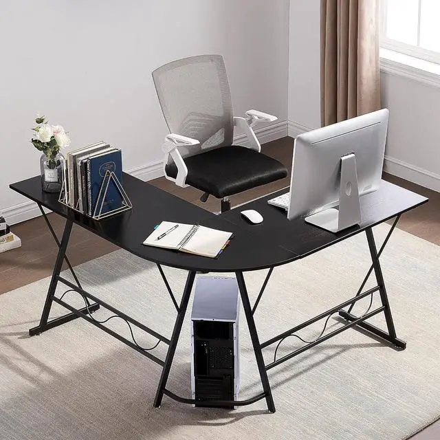 Alt view image 4 of 7 - ivinta L Shaped Gaming Desk  Modern White Computer Desk with X-Shape Support, Space-Saving Home Office Desk for Home Office & Small Spaces, Living Room, 7449 (Black)