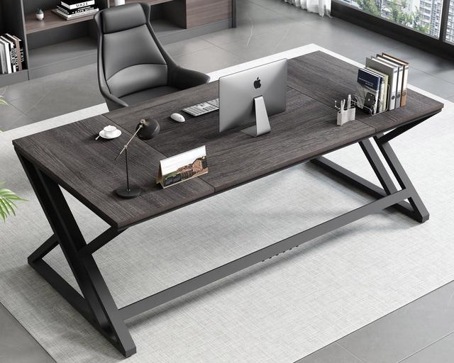 Alt view image 3 of 7 - HSH Large Rustic Computer Desk, Industrial Extra Long Home Office Desk, Modern Pc Study Gaming Writing Table for Two Person, Workstation Executive Desk for Home Bedroom Living Room, Dark Gray, 70 Inch