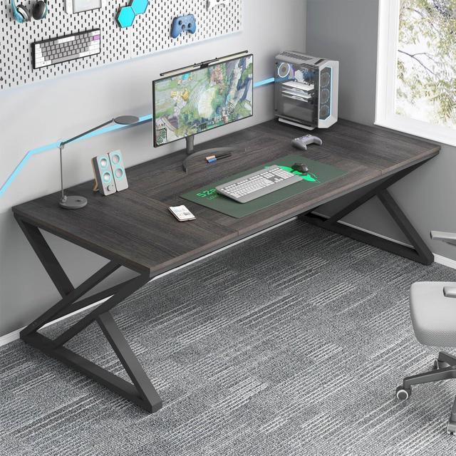 Alt view image 6 of 7 - HSH Large Rustic Computer Desk, Industrial Extra Long Home Office Desk, Modern Pc Study Gaming Writing Table for Two Person, Workstation Executive Desk for Home Bedroom Living Room, Dark Gray, 70 Inch