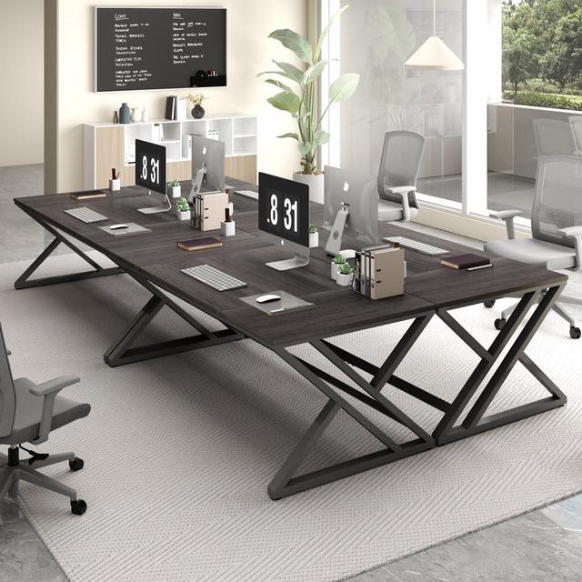 Alt view image 7 of 7 - HSH Large Rustic Computer Desk, Industrial Extra Long Home Office Desk, Modern Pc Study Gaming Writing Table for Two Person, Workstation Executive Desk for Home Bedroom Living Room, Dark Gray, 70 Inch