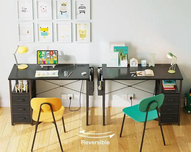 Alt view image 7 of 7 - AODK 40-Inch Small Computer Desk with Fabric Drawers and Charging Station, Kids Girls Teen Study Writing Desk for Bedroom, Home Office Desk with Storage Shelf & Bag, Vanity Table for Small Space,Black
