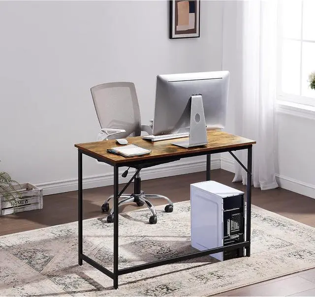 Alt view image 2 of 7 - ivinta Small Computer Desk, Industrial Laptop Desk for Home Office, Simple Style PC Table, Wooden Sturdy Writing Desk, 40 inch Workstation for Space Saving, SINGLE-YBR39 (Vintage, Easy Assemble)