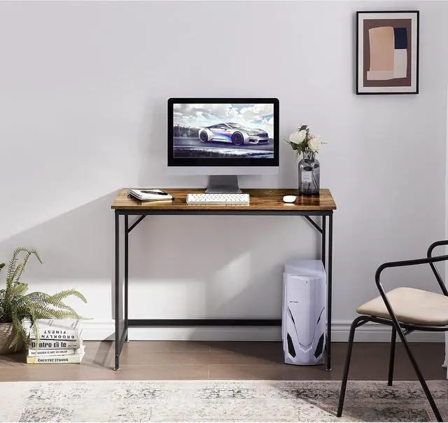 Alt view image 4 of 7 - ivinta Small Computer Desk, Industrial Laptop Desk for Home Office, Simple Style PC Table, Wooden Sturdy Writing Desk, 40 inch Workstation for Space Saving, SINGLE-YBR39 (Vintage, Easy Assemble)