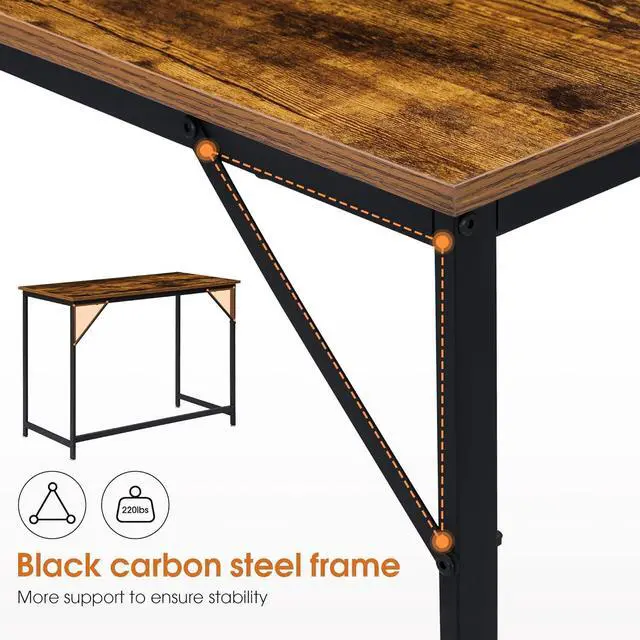 Alt view image 7 of 7 - ivinta Small Computer Desk, Industrial Laptop Desk for Home Office, Simple Style PC Table, Wooden Sturdy Writing Desk, 40 inch Workstation for Space Saving, SINGLE-YBR39 (Vintage, Easy Assemble)