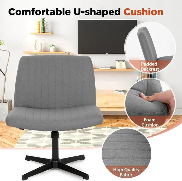 Alt view image 5 of 7 - PayLessHere Criss Cross Chair Armless Office Chair No Wheels Modern Swivel Height Adjustable Ergonomic Desk Chair with Wide Seat Computer Task Vanity Chair for Home Office,Grey