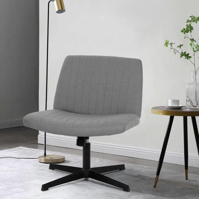 Alt view image 7 of 7 - PayLessHere Criss Cross Chair Armless Office Chair No Wheels Modern Swivel Height Adjustable Ergonomic Desk Chair with Wide Seat Computer Task Vanity Chair for Home Office,Grey