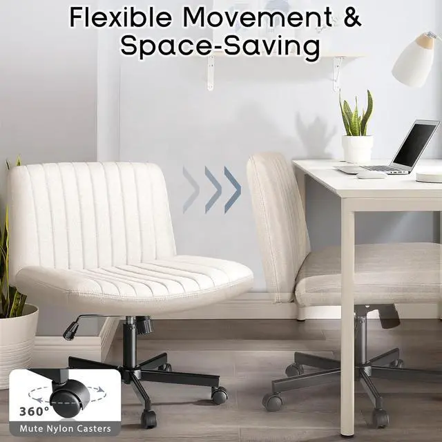 Alt view image 4 of 7 - PUKAMI Criss Cross Chair with Wheels,Fabric Padded Armless Cross Legged Office Desk Chair for Home Office,Modern Swivel Height Adjustable Wide Seat(Beige)