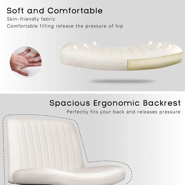 Alt view image 5 of 7 - PUKAMI Criss Cross Chair with Wheels,Fabric Padded Armless Cross Legged Office Desk Chair for Home Office,Modern Swivel Height Adjustable Wide Seat(Beige)