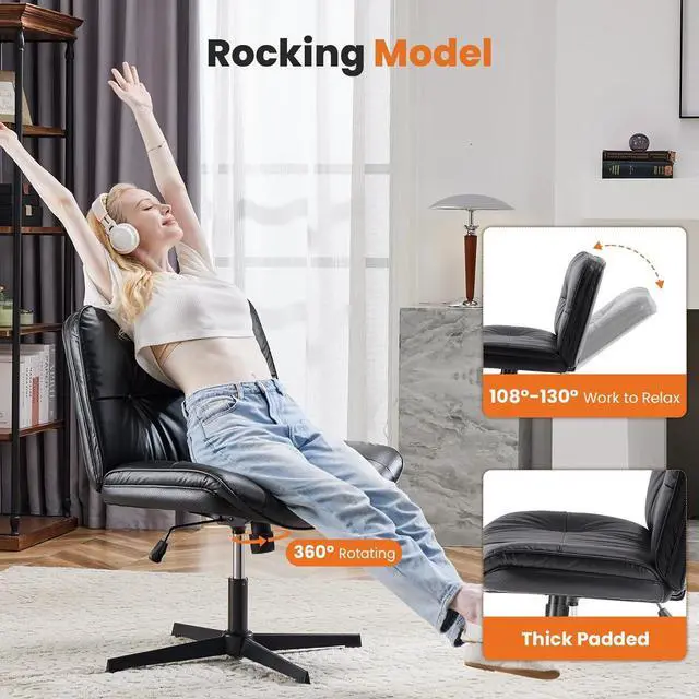 Alt view image 3 of 7 - Sweetcrispy Criss Cross Legged Chair, Armless Office Desk Wide Seat No Wheels, Swivel Height Adjustable Comfy Computer Task Seating Modern Home Room