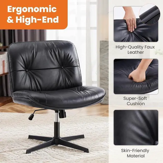 Alt view image 4 of 7 - Sweetcrispy Criss Cross Legged Chair, Armless Office Desk Wide Seat No Wheels, Swivel Height Adjustable Comfy Computer Task Seating Modern Home Room