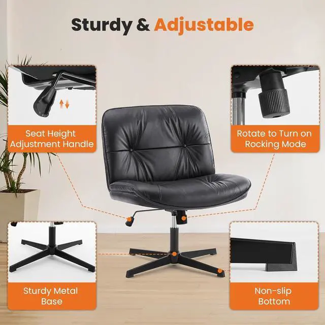 Alt view image 5 of 7 - Sweetcrispy Criss Cross Legged Chair, Armless Office Desk Wide Seat No Wheels, Swivel Height Adjustable Comfy Computer Task Seating Modern Home Room