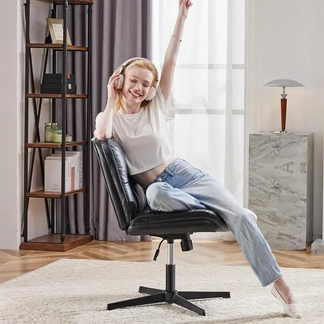 Alt view image 7 of 7 - Sweetcrispy Criss Cross Legged Chair, Armless Office Desk Wide Seat No Wheels, Swivel Height Adjustable Comfy Computer Task Seating Modern Home Room